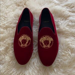 Versace Red Medusa Velvet Loafers